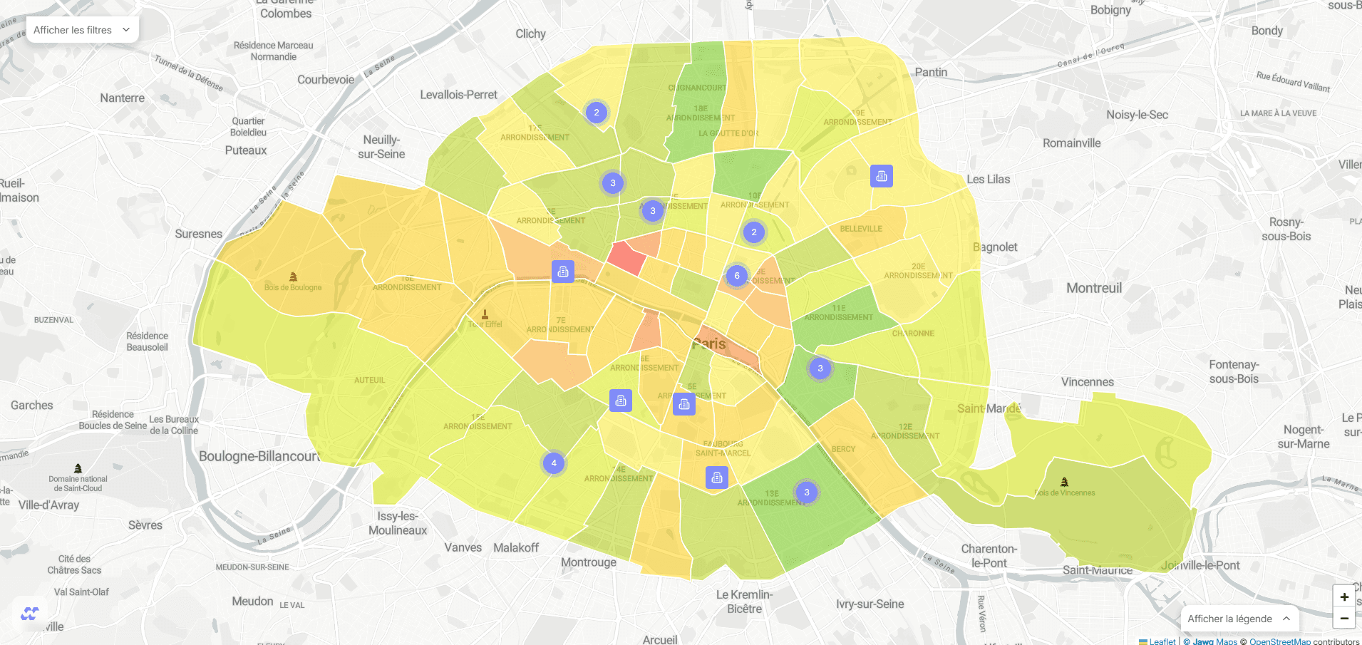 Fonctionnalité de colorisation des quartiers du projet Worknest