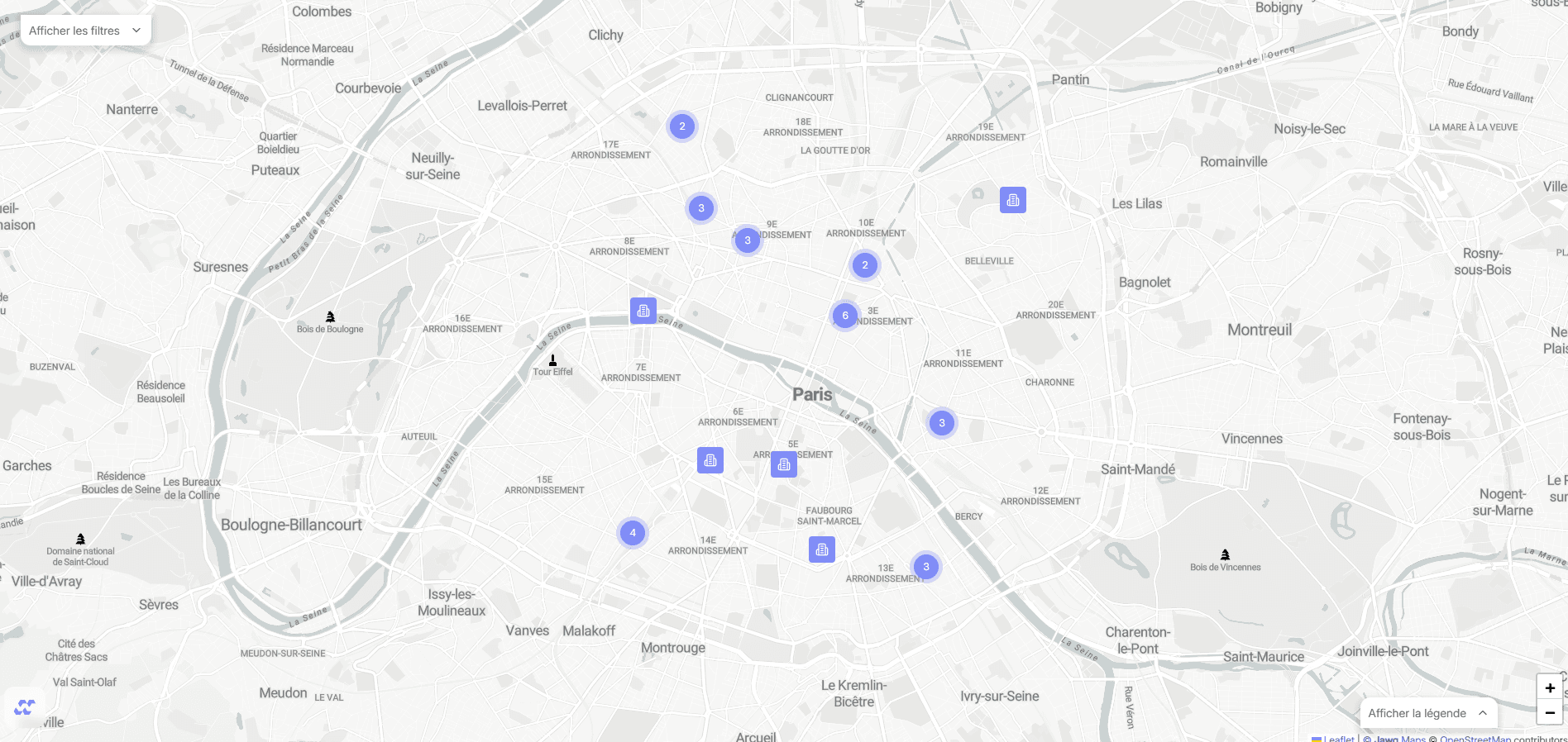 Fonctionnalité d'affichage de la carte du projet Worknest